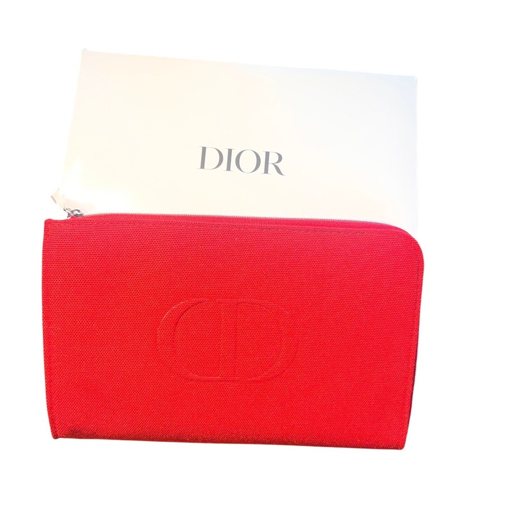 Dior Red Canvas Makeup Case Cosmetic Brushes Pouch New in Box - Picture 2 of 7